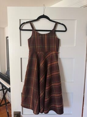 emily west Brown Plaid A-Line Dress for Girls